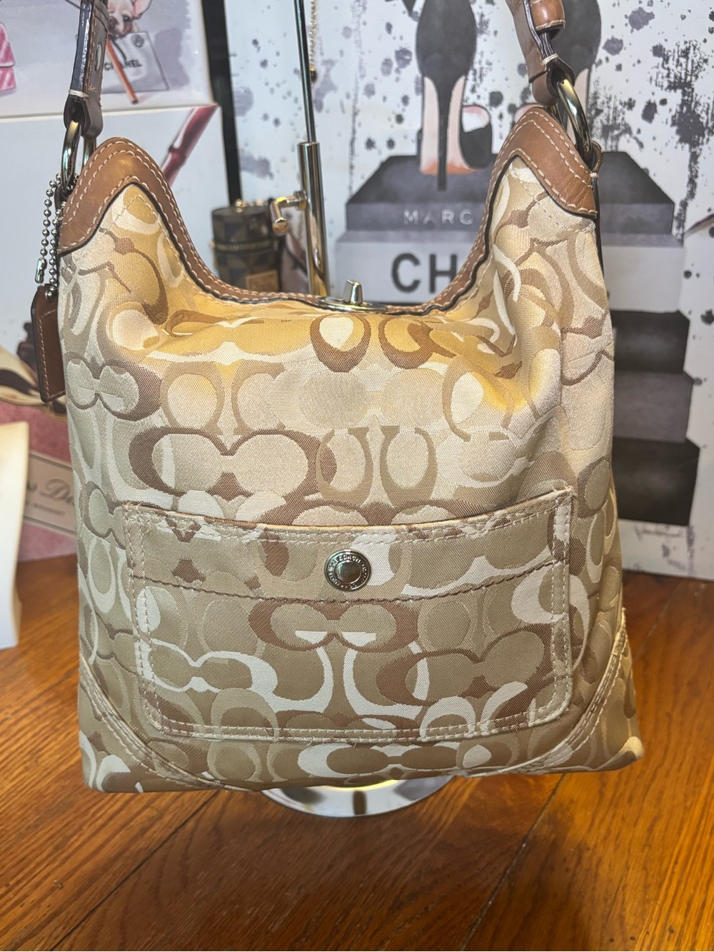 Y2K Coach Chelsea Optic Signature Hobo Bag #10991 Tan Brown